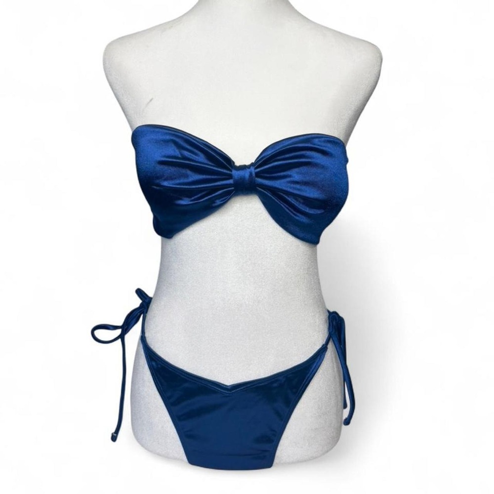 Mermaidcore Satin Bow Bandeau Bikini Set | Navy Blue | Zaful | Size M (US 6)